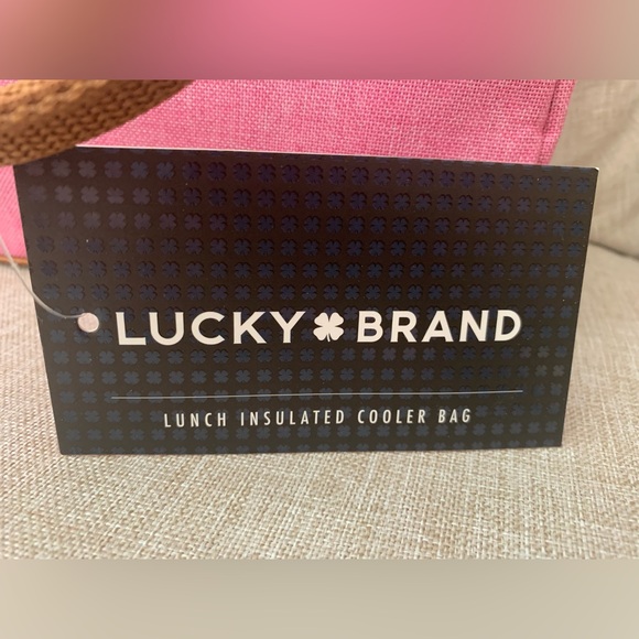 🍀 Lucky Brand Lunch Bag: Pink w/Brown Handles, Insulated Cooler, 10x8.5x6” - Picture 4 of 7
